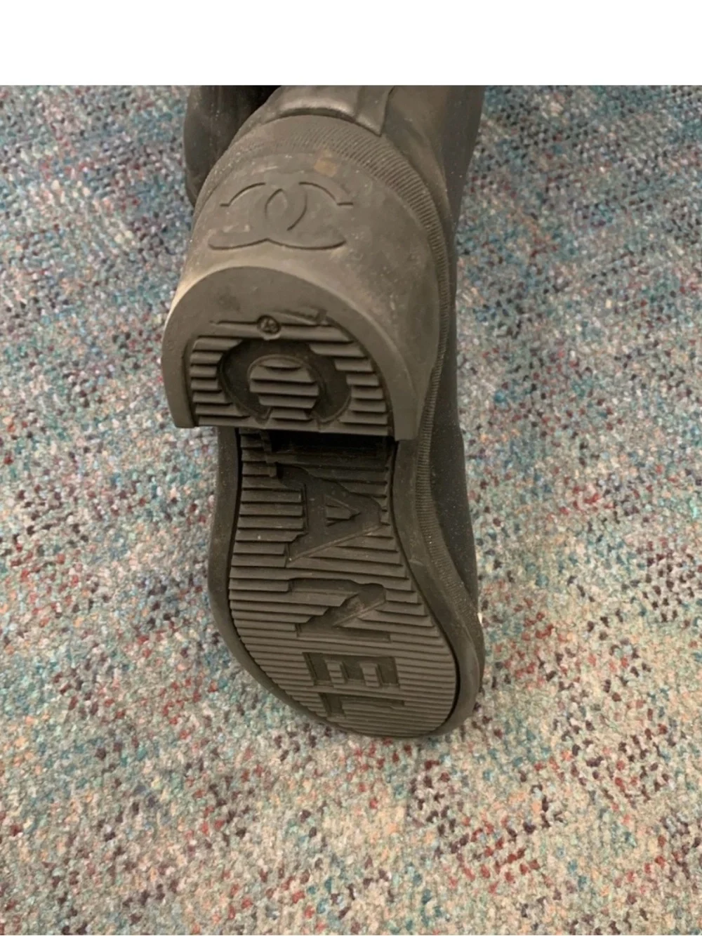 CHANEL Black and Cream Tall Women's Rain Boots
